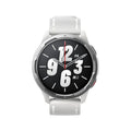 Smart watch with dual band GPS, 1.43-inch screen, and silicone strap in black, white, or blue
