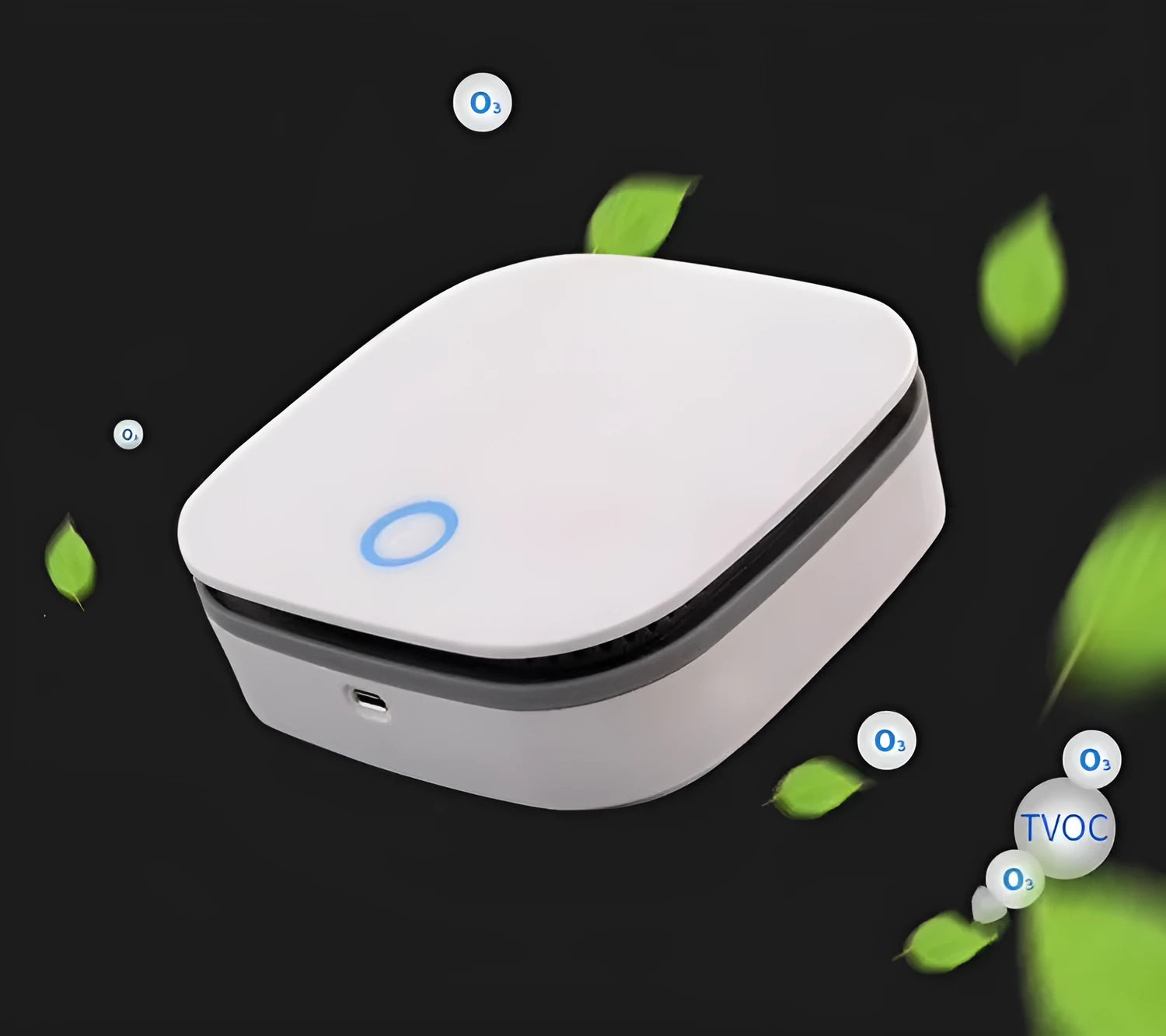 White USB-powered air purifier unit for car and small room use.