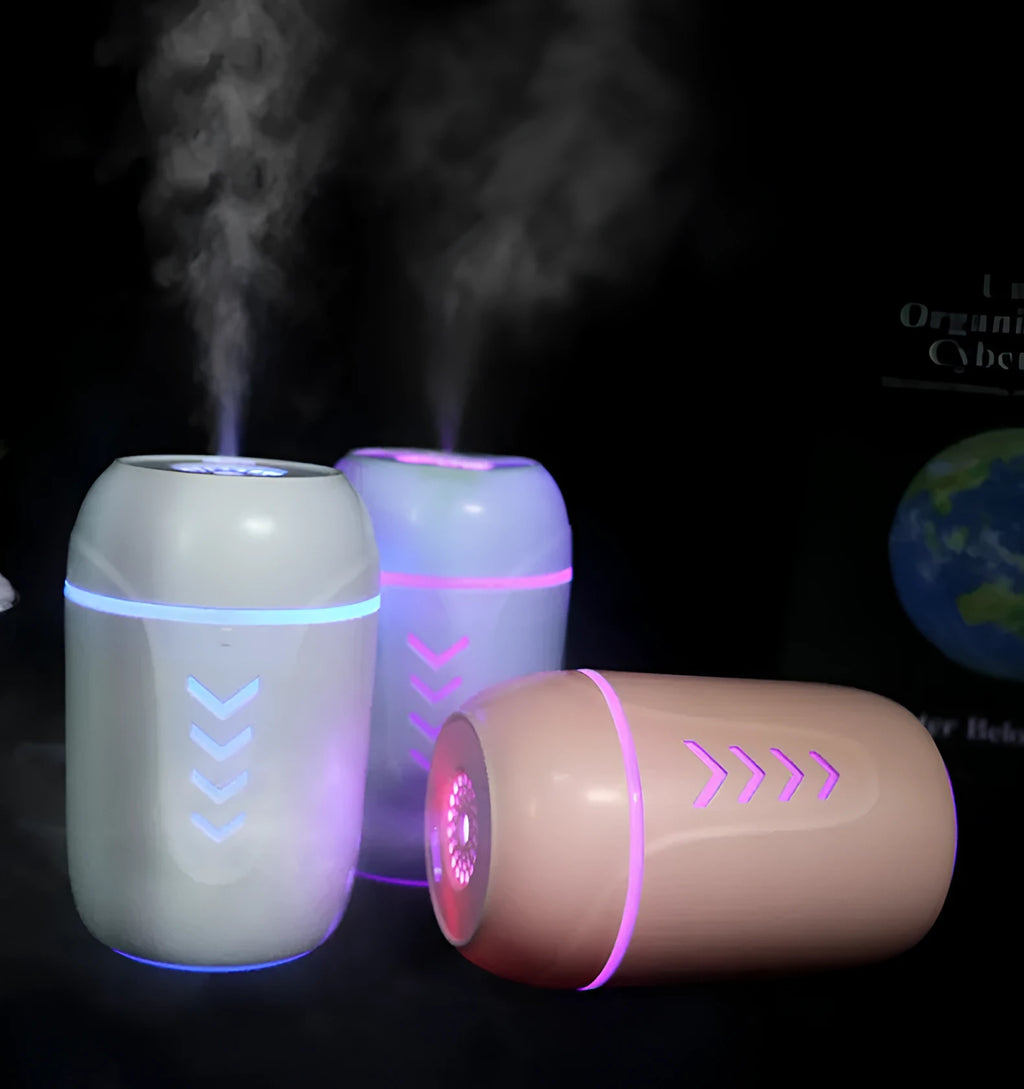 Portable car humidifier in columnar design with 200ml capacity and aromatherapy function