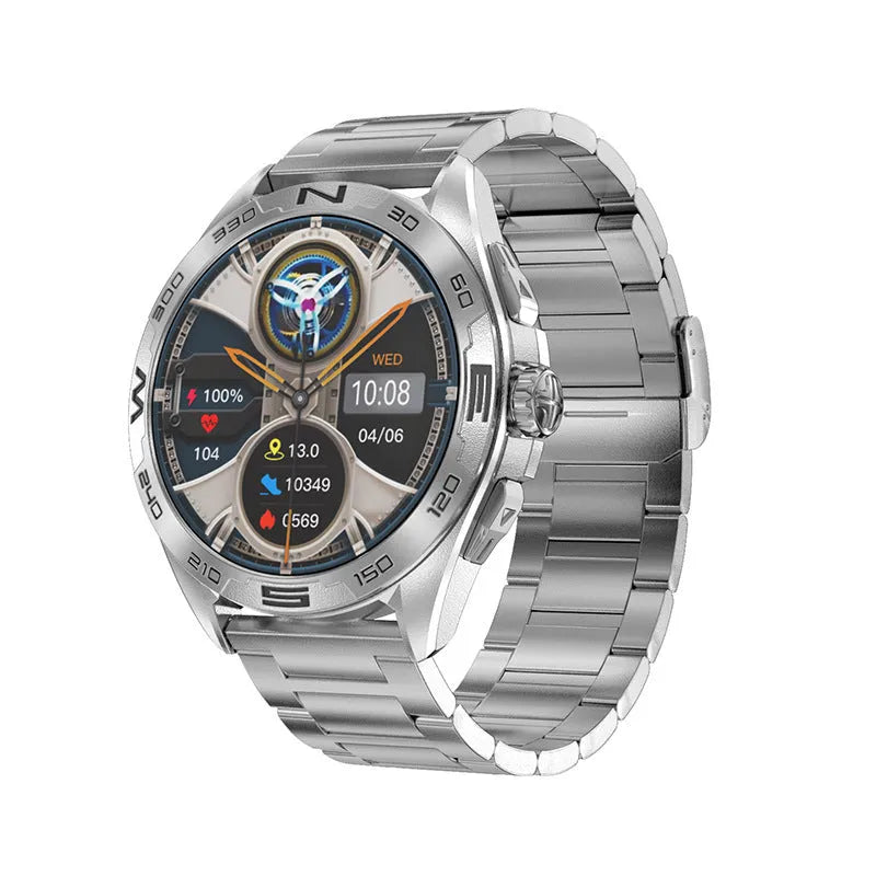 Smart watch with health monitoring display showing blood pressure, heart rate and oxygen readings