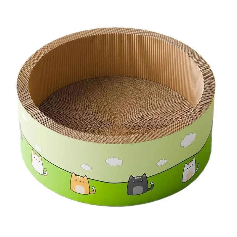 Large round corrugated paper cat scratching board with deep pits in cute style