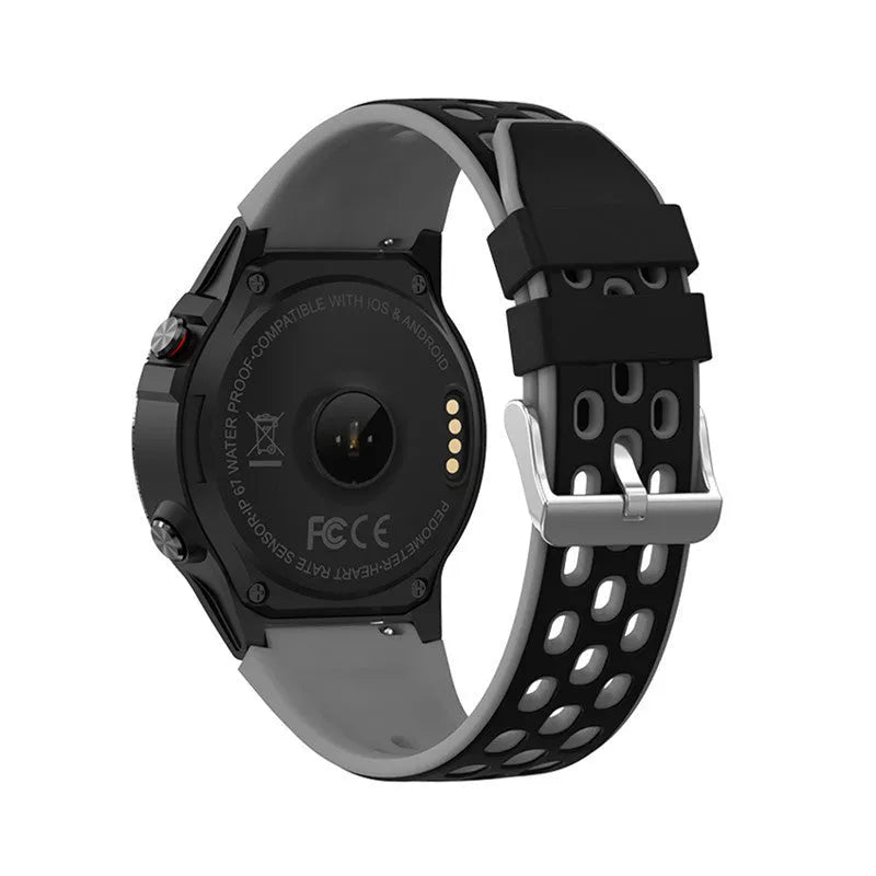 Outdoor sports smart watch with 1.3-inch touchscreen on a silicone wristband in blue colour.