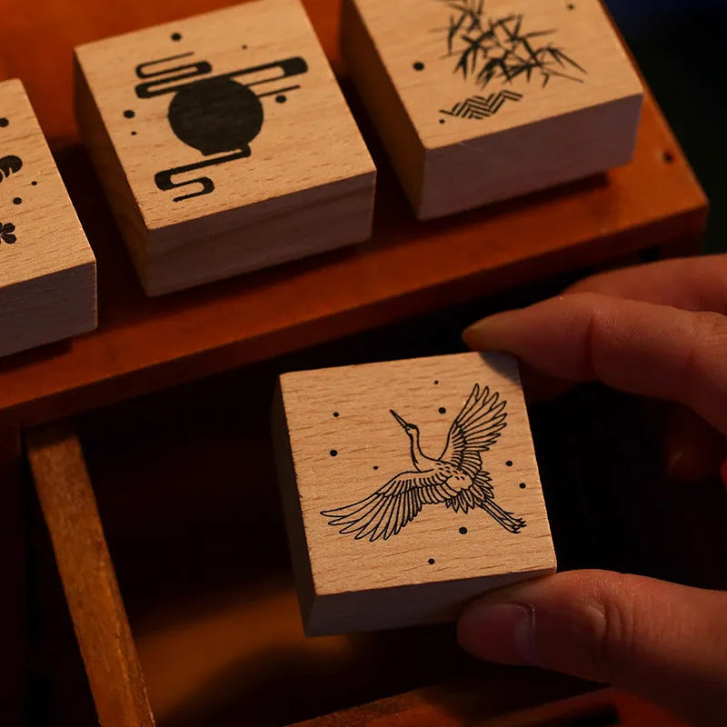 Mr. Paper wooden DIY stamp set with rubber printing surface from the Huahegui series.