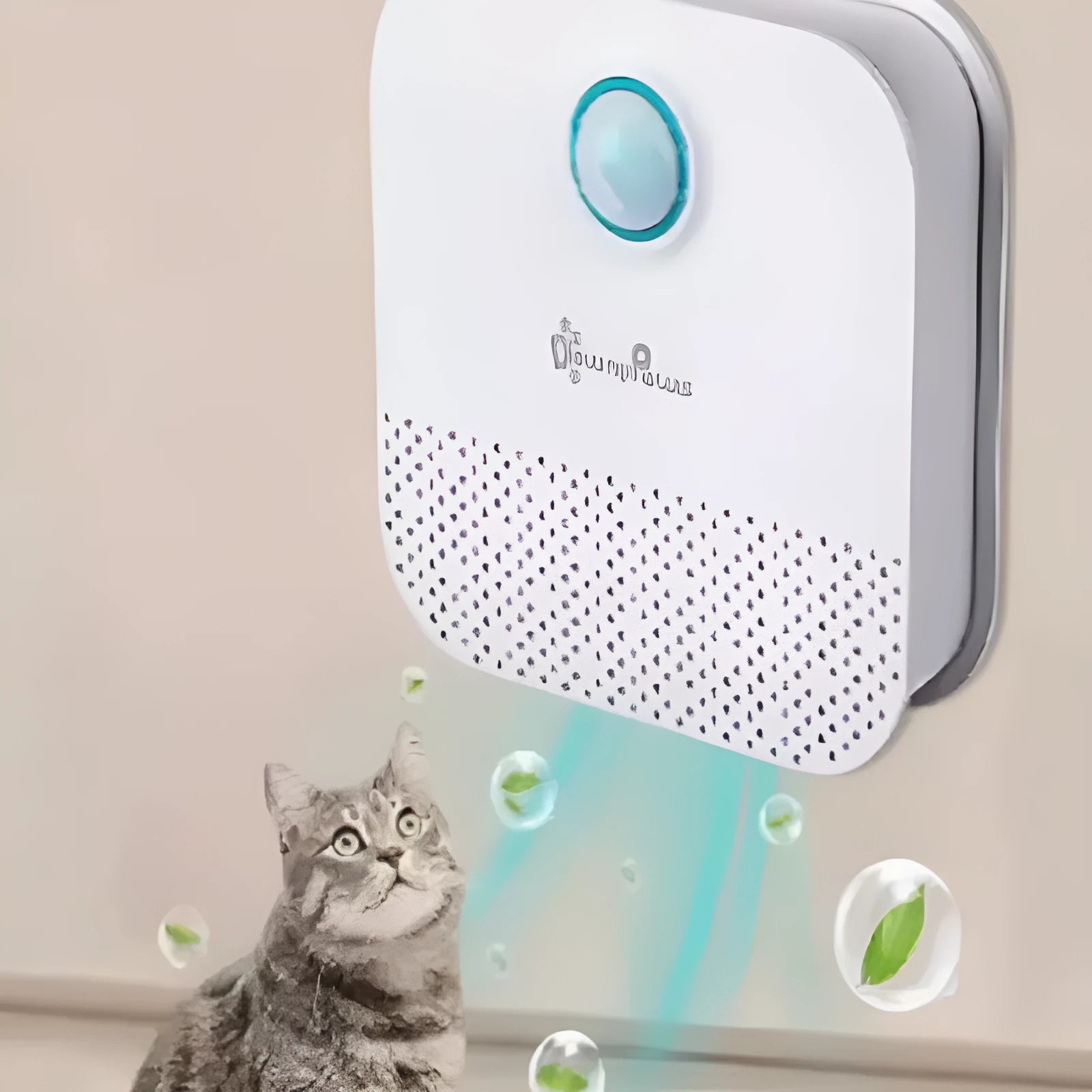 White DownyPaws smart cat litter odour purifier unit showing compact square design.