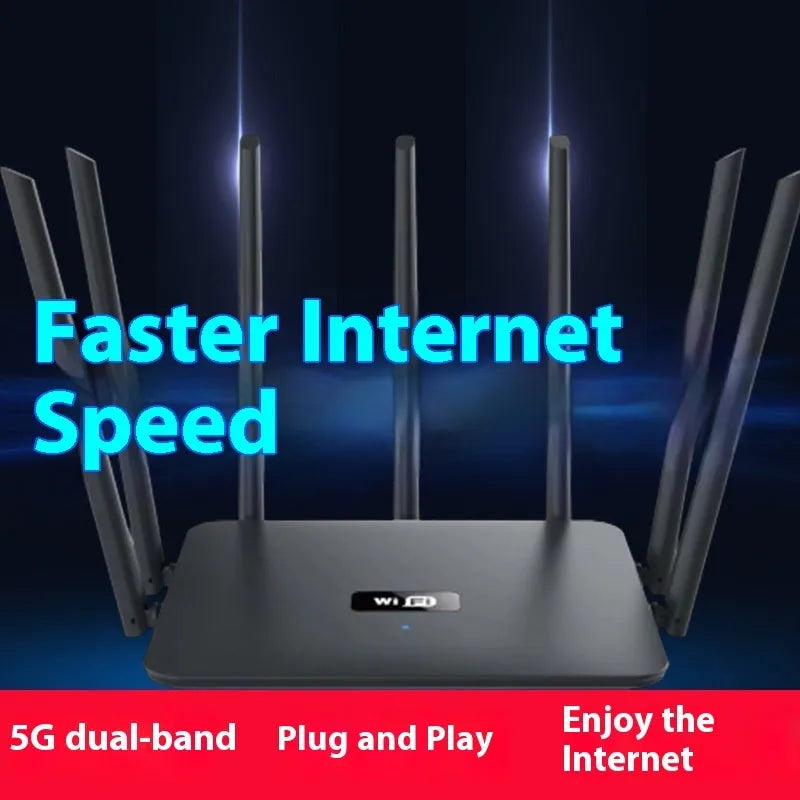 Dual-band 5G Gigabit router in white or black with multiple antennas for through-wall home Wi-Fi coverage