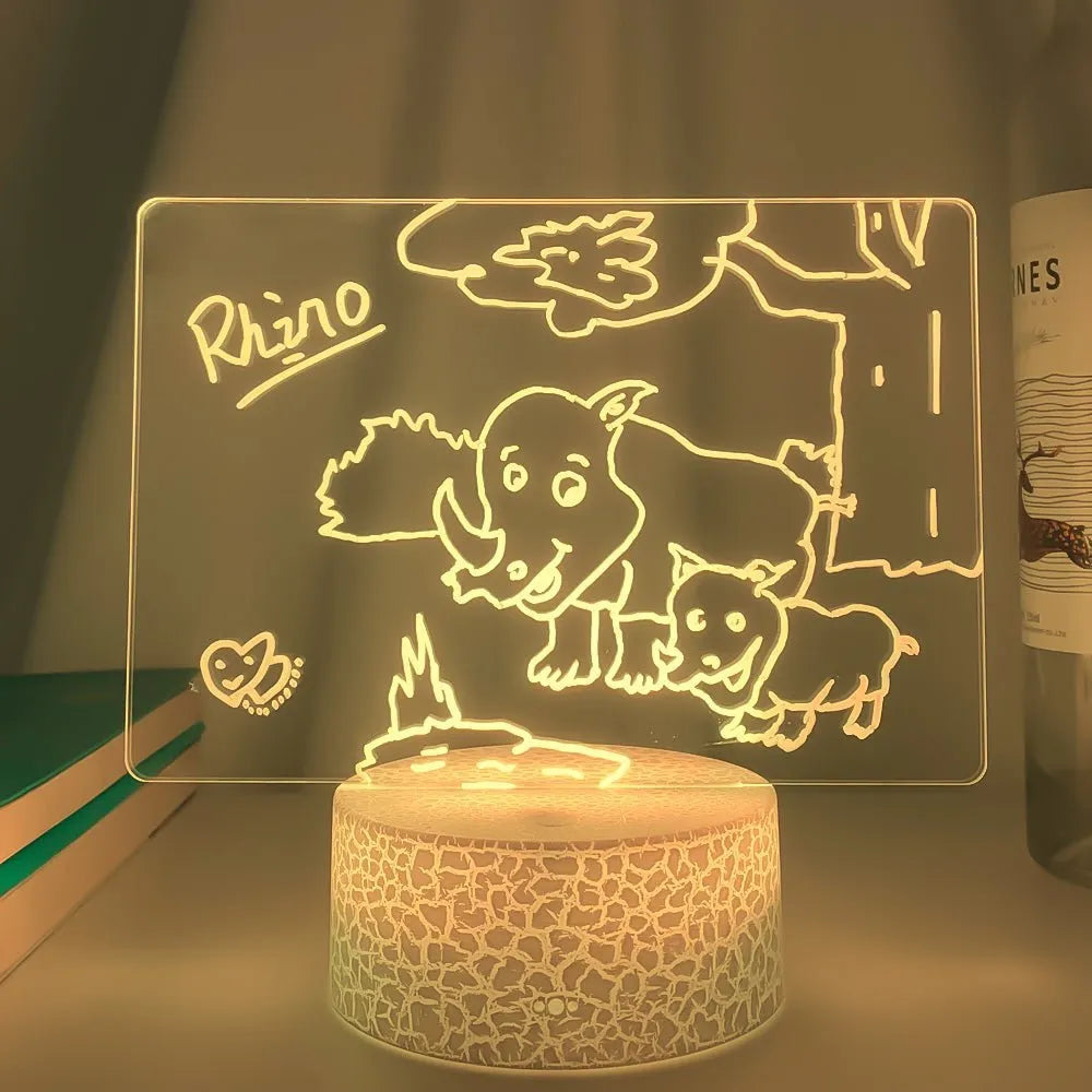 3D acrylic message board with LED lights showing handwritten message on illuminated surface