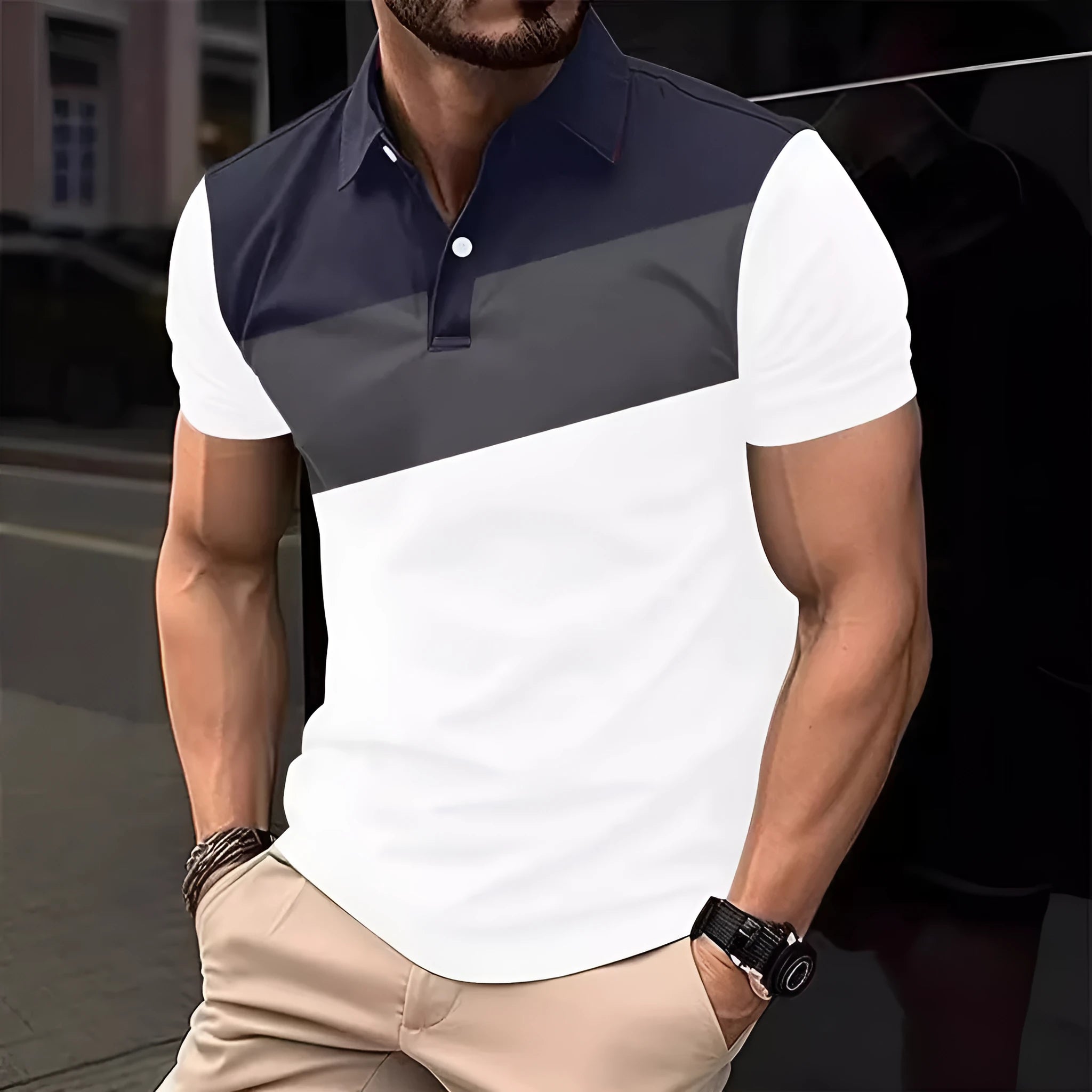 Men's 3D digital printed short sleeve T-shirt in pearl cotton fabric showing colour patterns