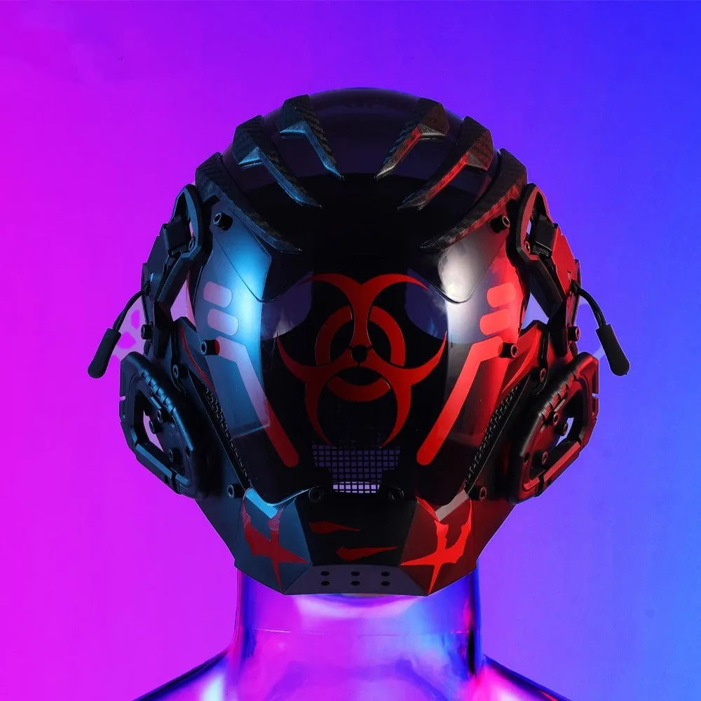 Black cyborg-style full face mask helmet for costume events
