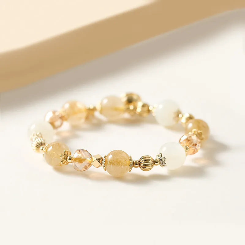 Gold rutilated quartz crystal bracelet with Korean-style design in Lucky Fortune colour.