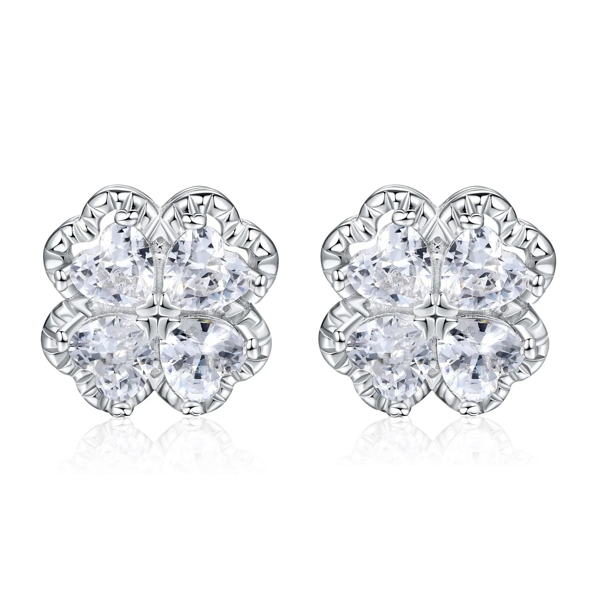 925 silver zircon four-leaf clover heart earrings white gold colour women's jewellery