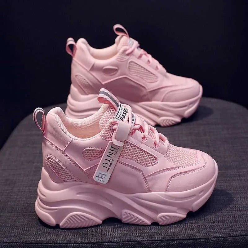 Women's platform casual shoes with mesh upper and TPR sole in various colour options