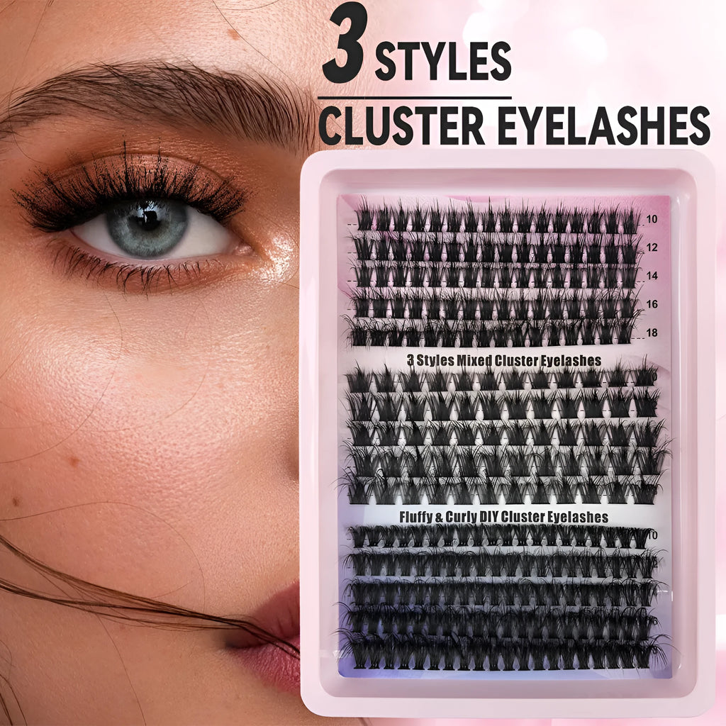 Box containing five styles of mixed false eyelashes for creative messy looks