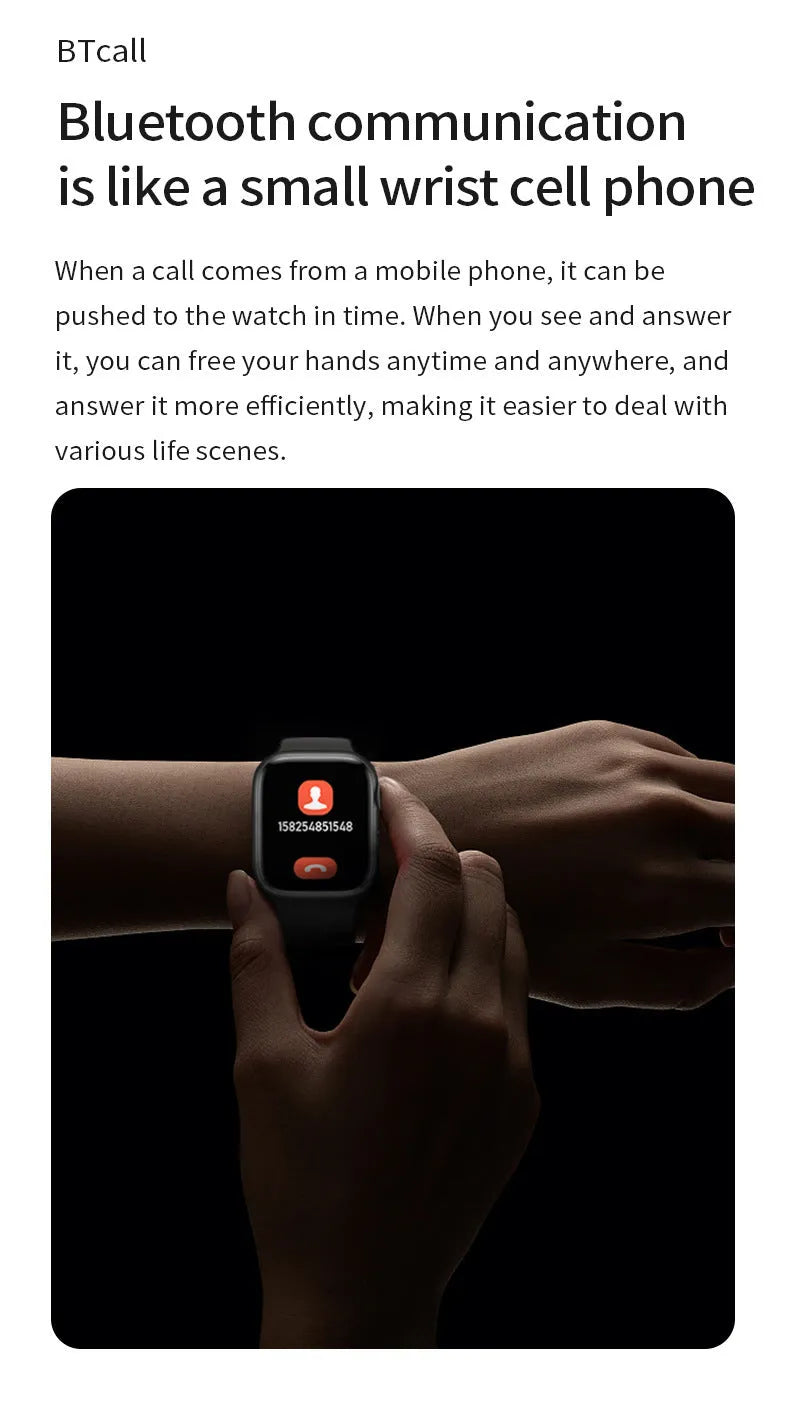 Smart watch with Bluetooth calling and NFC in black, silver gray, or pink, with charging cable and manual