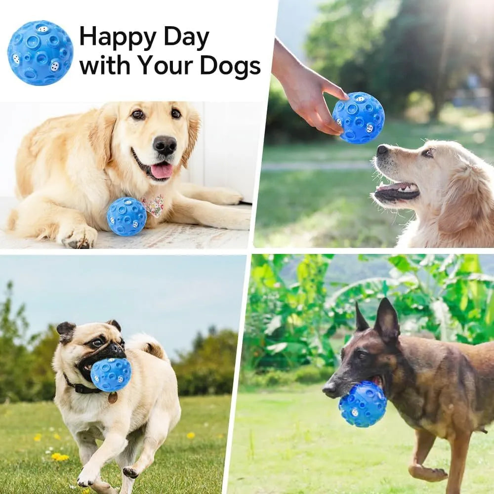 Colourful natural rubber dog toy ball with textured surface for aggressive chewers and teeth cleaning