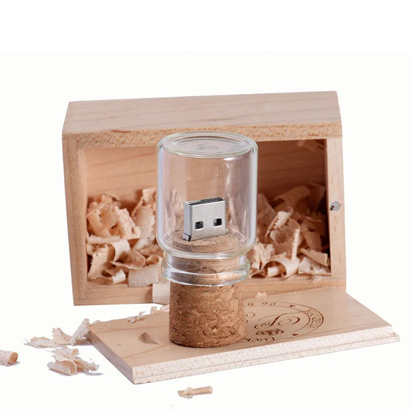 Chocolate brown wooden USB flash drive in drift bottle shape with personalised graphics option