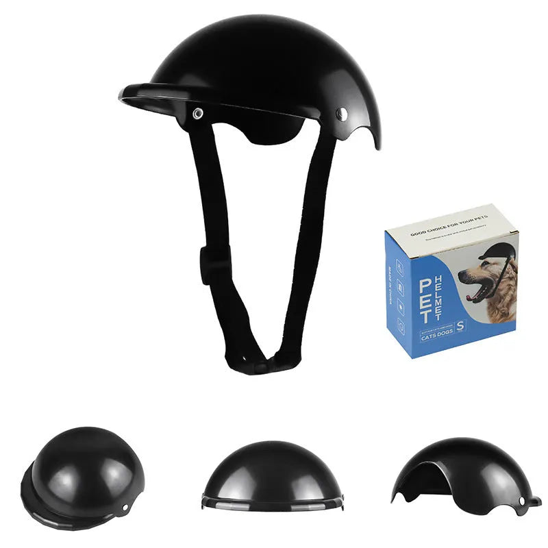 S size plastic pet motorcycle helmet shown in pink, black, yellow, and green colours