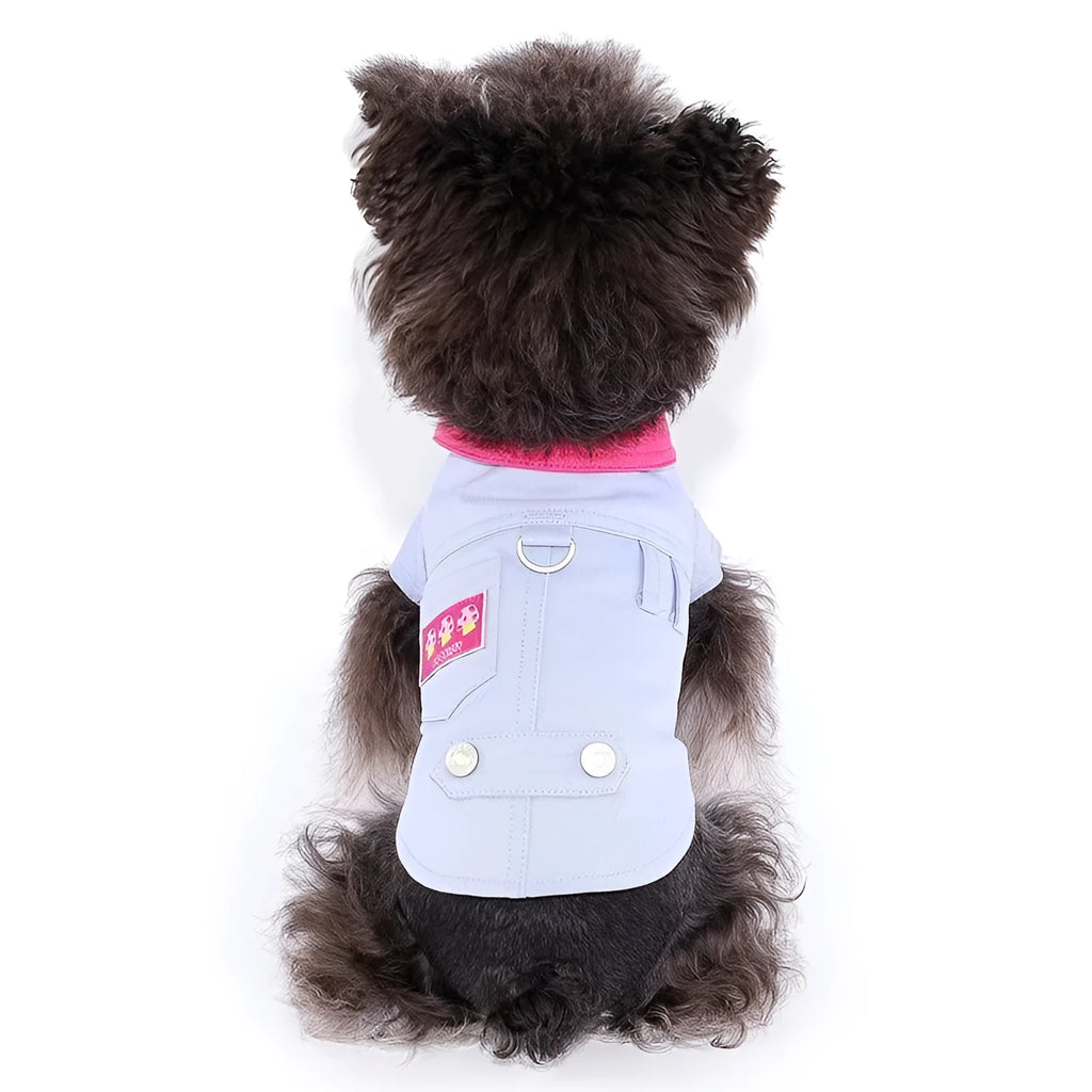 Blue and purple polyester dog vest with traction rope ring for small breeds