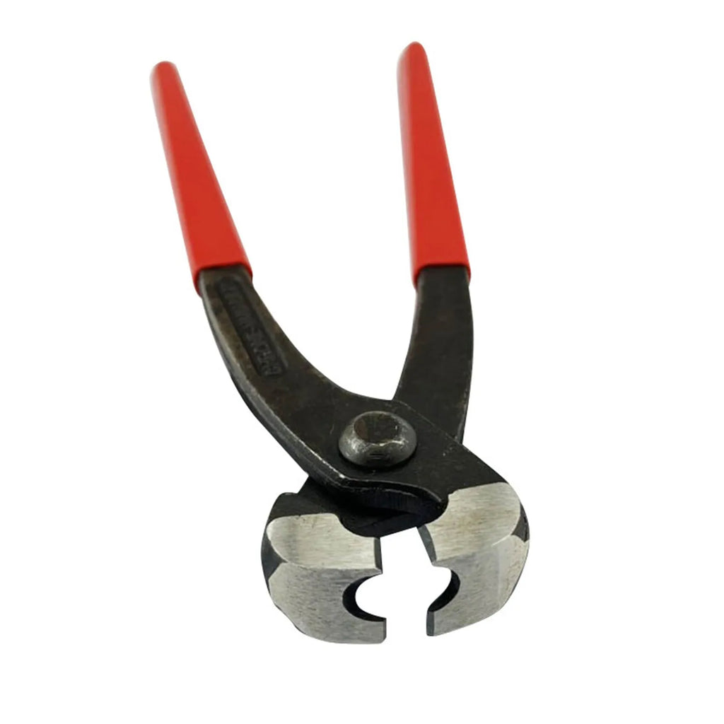 Red cloth style single ear PEX clamp set with metal construction and carbon steel cutting edge