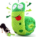 Thick velvet dog puzzle toy that transforms between snail and stick shapes with hidden food holes