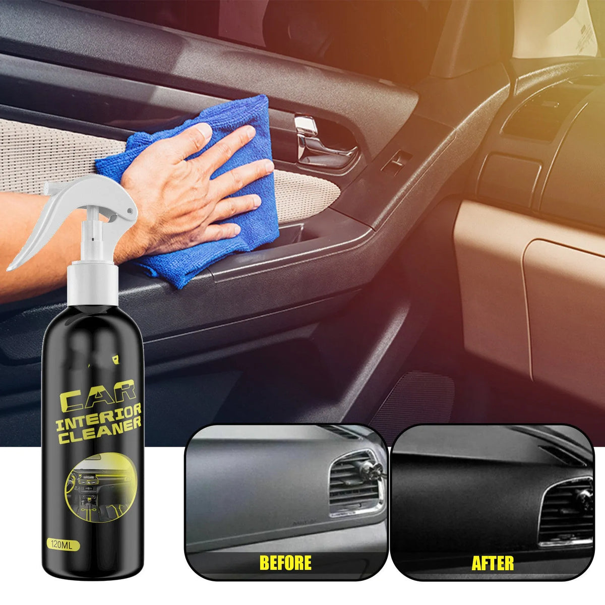 120ml car interior cleaner bottle for leather and plastic dashboard decontamination