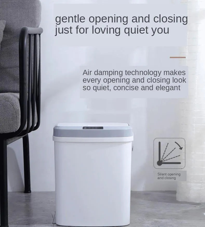 Plastic induction trash can with lid in black or white for kitchen, living room, or toilet