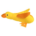 Yellow plush duck dog training toy with squeaker and treat dispensing features
