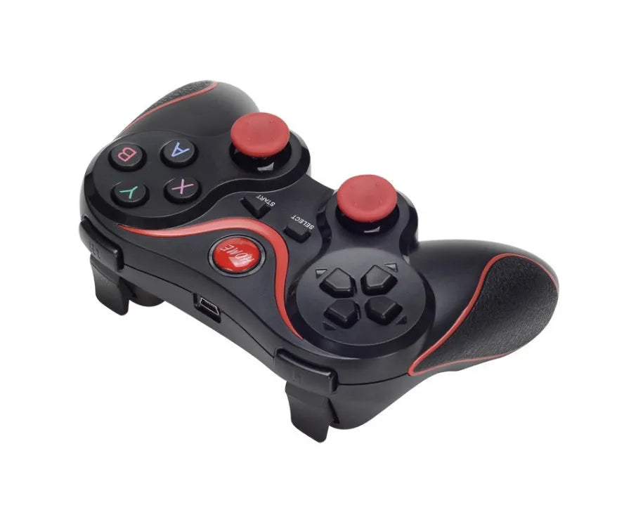 Black and white X3 Bluetooth wireless game controller for Android mobile phones with charging cable.