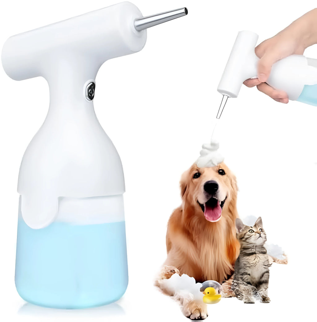White electric foam soap dispenser with rechargeable battery for pet bath and kitchen cleaning