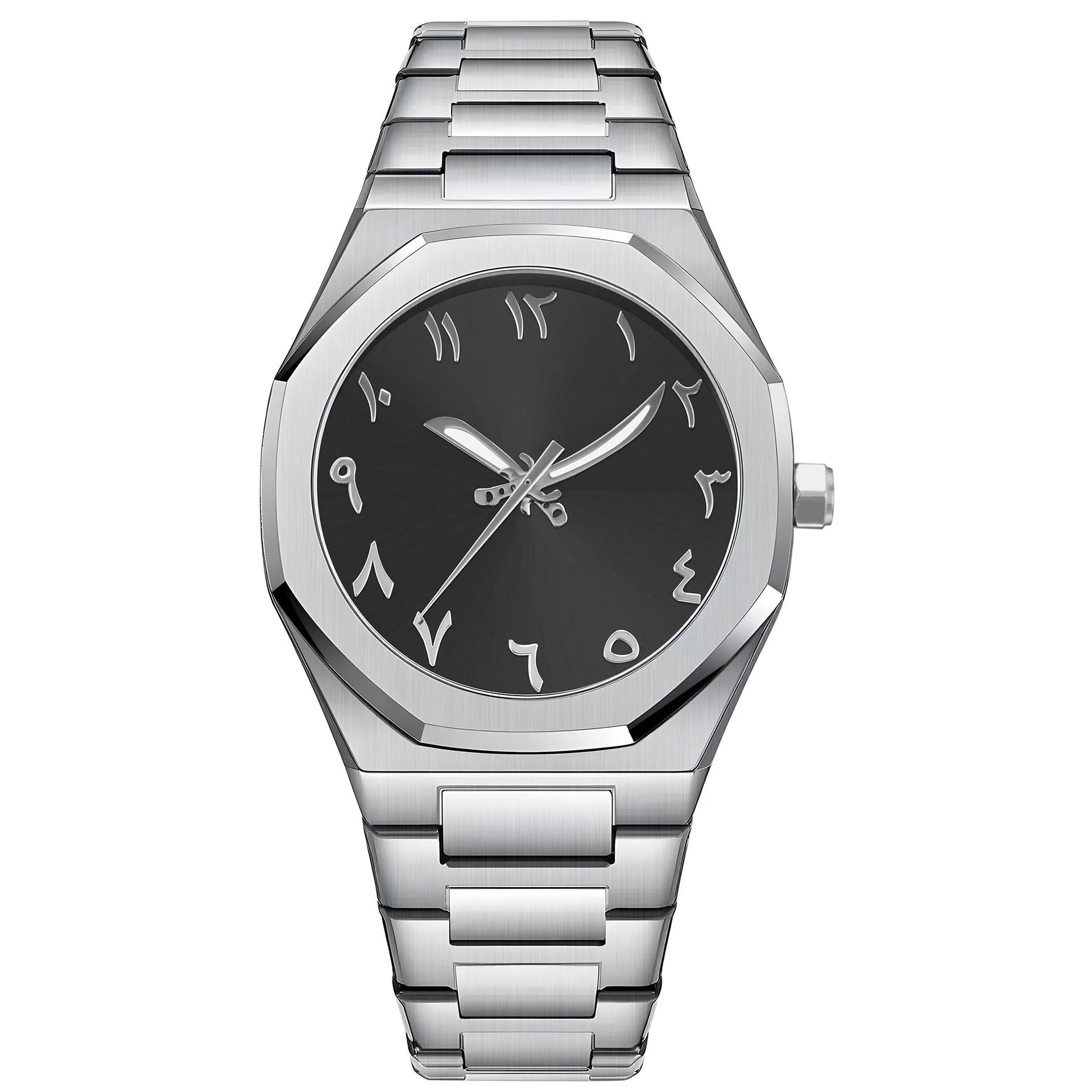 Men's steel business casual quartz watch with 10mm thickness in black silver scale colour
