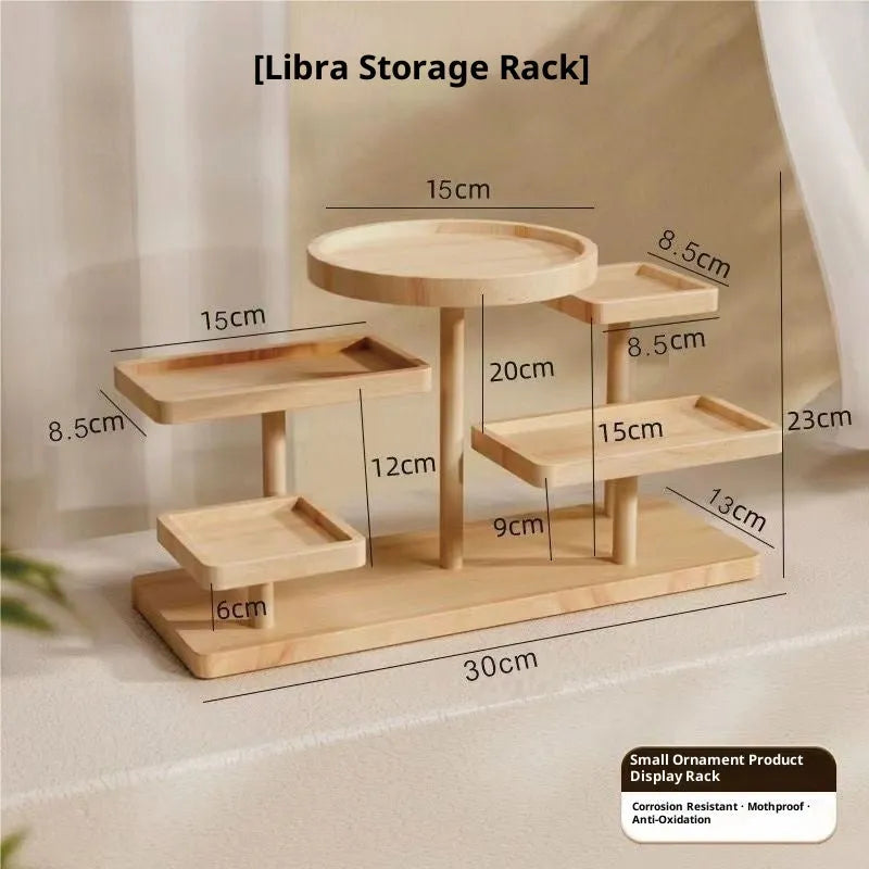 Wooden desktop storage rack with five layers for organising and storing small items, colour as shown