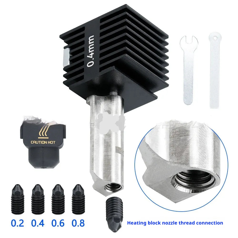 Hardened steel hot end nozzle assembly for A1 Mini 3D printer with four nozzle sizes