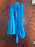 Blue 3 opp bag attached to a long, round-headed plastic suction pipe for vacuum cleaner dust extraction.
