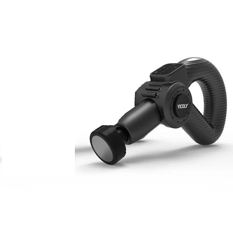 Black smart muscle massage gun with hot and ice compress modes and five massage heads