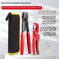 Red cloth style single ear PEX clamp set with metal construction and carbon steel cutting edge