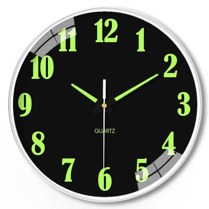 Modern 8 inch luminous wall clock with 20cm diameter plastic shell.