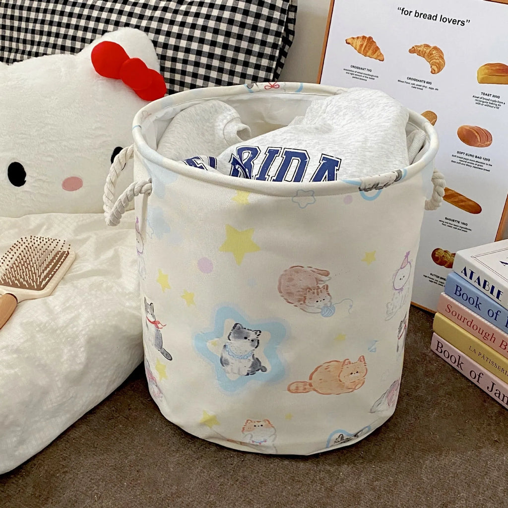 Foldable cotton laundry basket in modern simple style with large capacity for bedroom storage