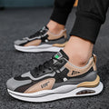 Men's grey and black mesh running shoes with round toe and EVA sole