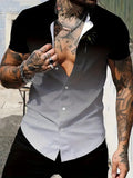 Men's slim fit short sleeve shirt featuring a geometric line style print on the lapel.