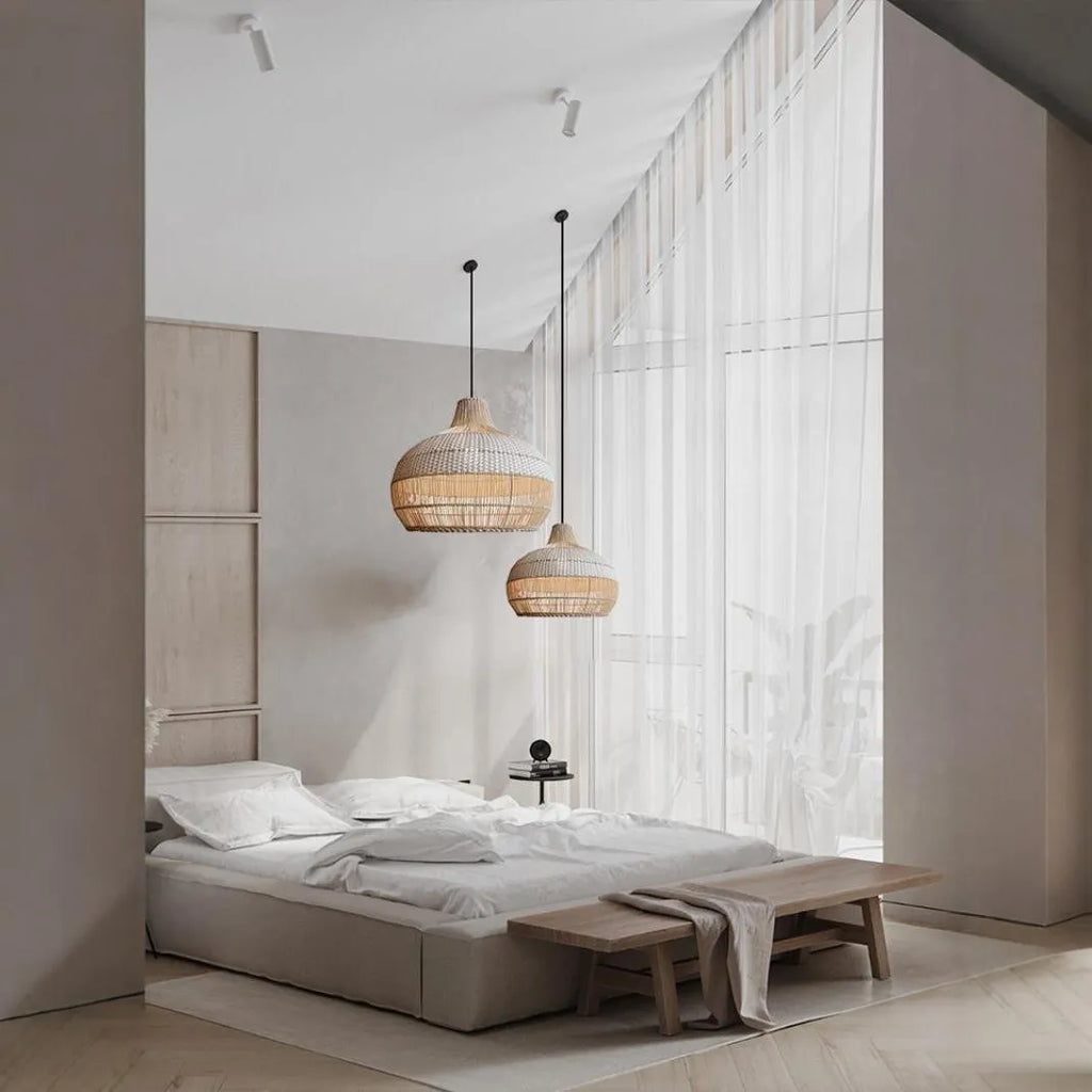 Woven rattan pastoral chandelier with a 60cm diameter, a ceiling light for Southeast Asian-style rooms.
