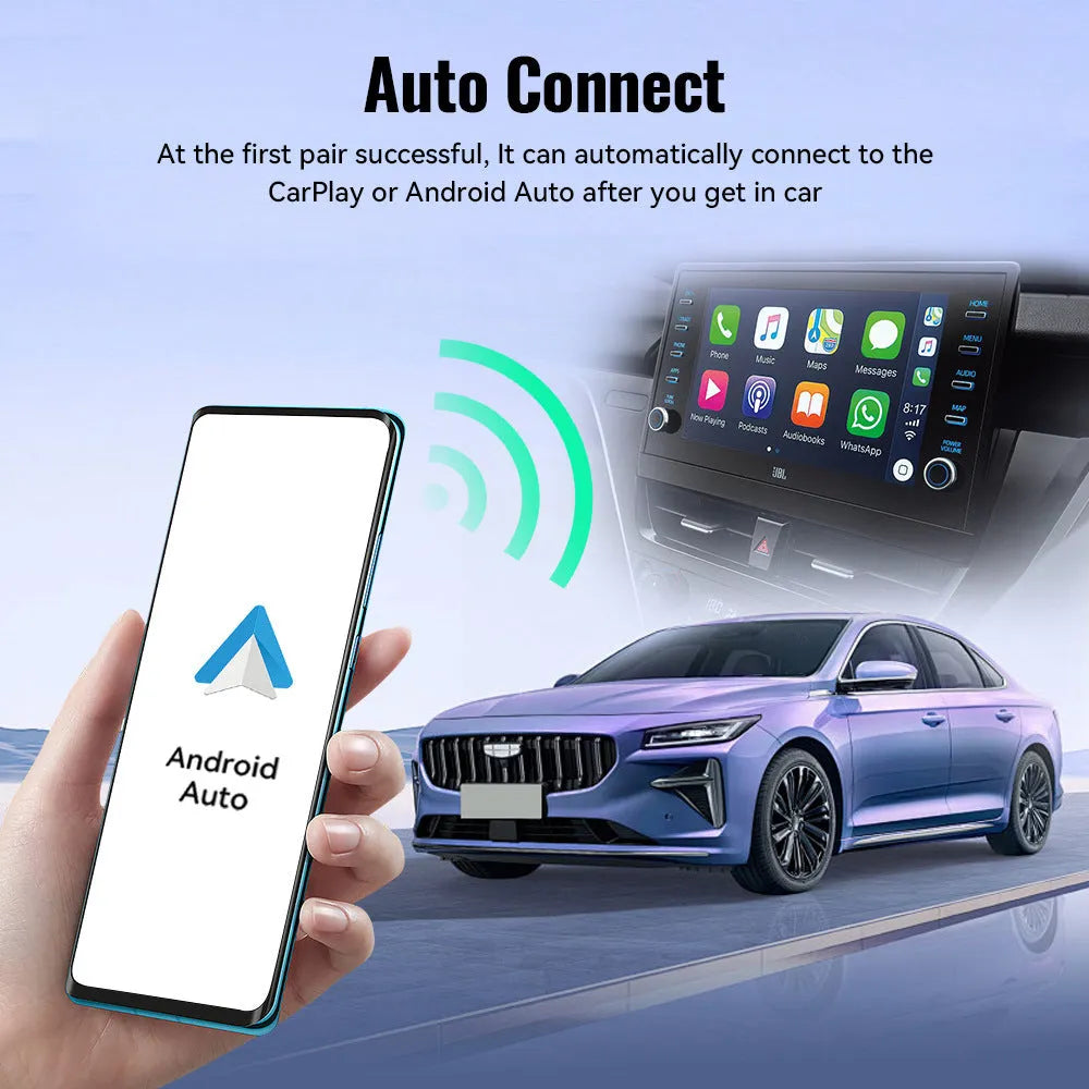 Black mini CarPlay USB interface adapter with wireless data transfer measuring 26×55×13mm