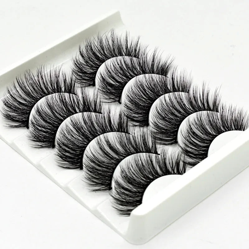 Handmade chemical fibre false eyelashes in thick style with plastic cotton stalk, 3D mixed specs