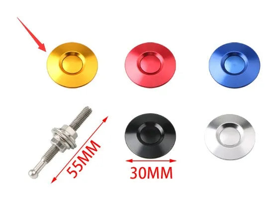 30mm diameter aluminium alloy car engine cover lock in silver, black, gold, blue, and red colour options.