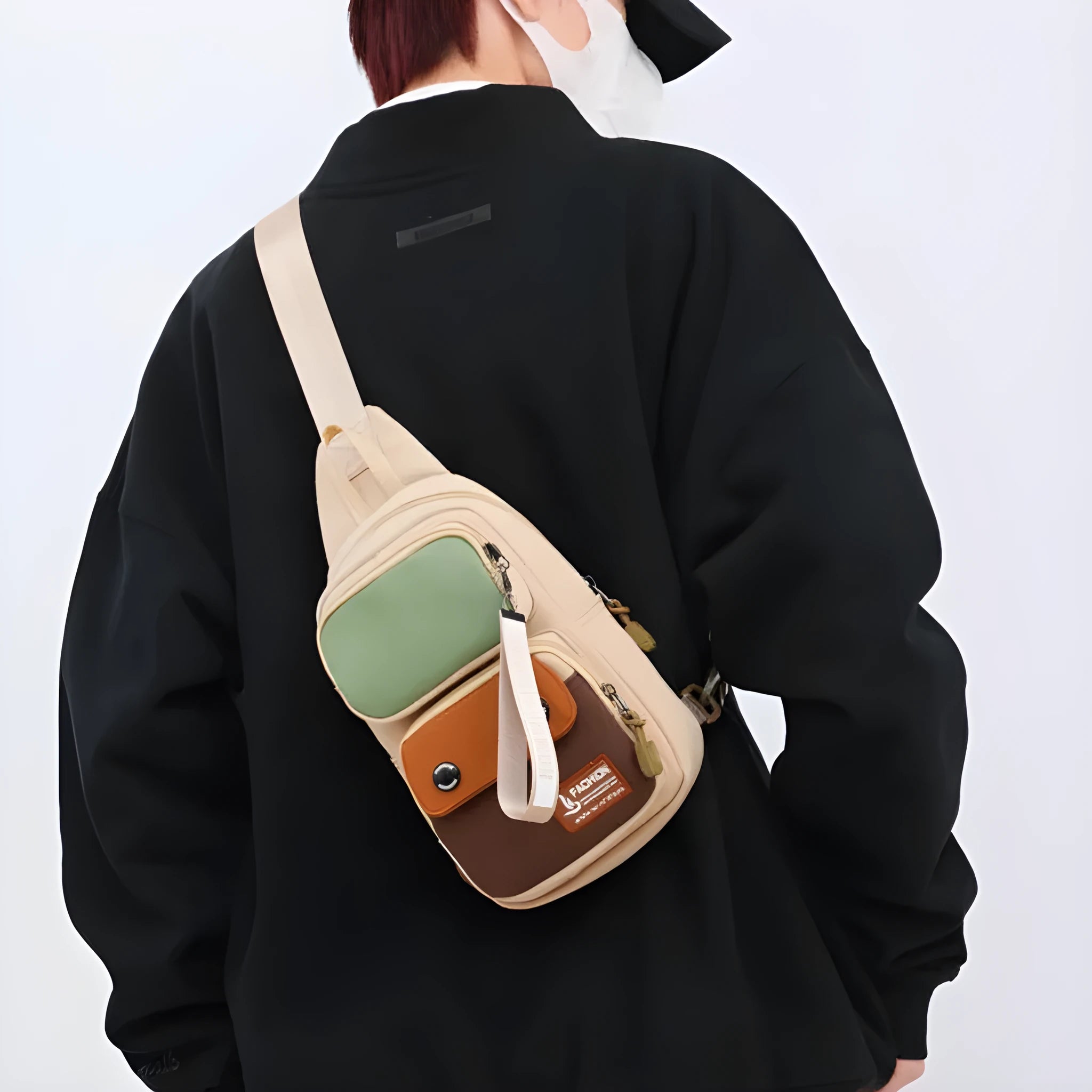 Outdoor leisure crossbody shoulder bag with contrasting colour trim and multifunctional storage pockets
