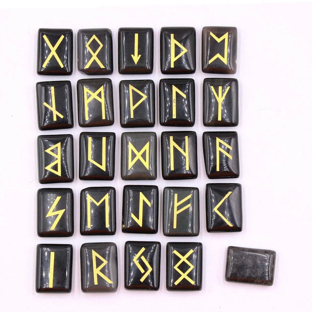 Square crystal rune ornament with THALO lettering and Luen symbol, available in Tigereye and red agate