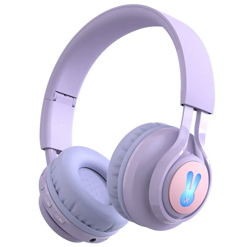 Wireless children's headphones with RGB light effects in bunny purple colour