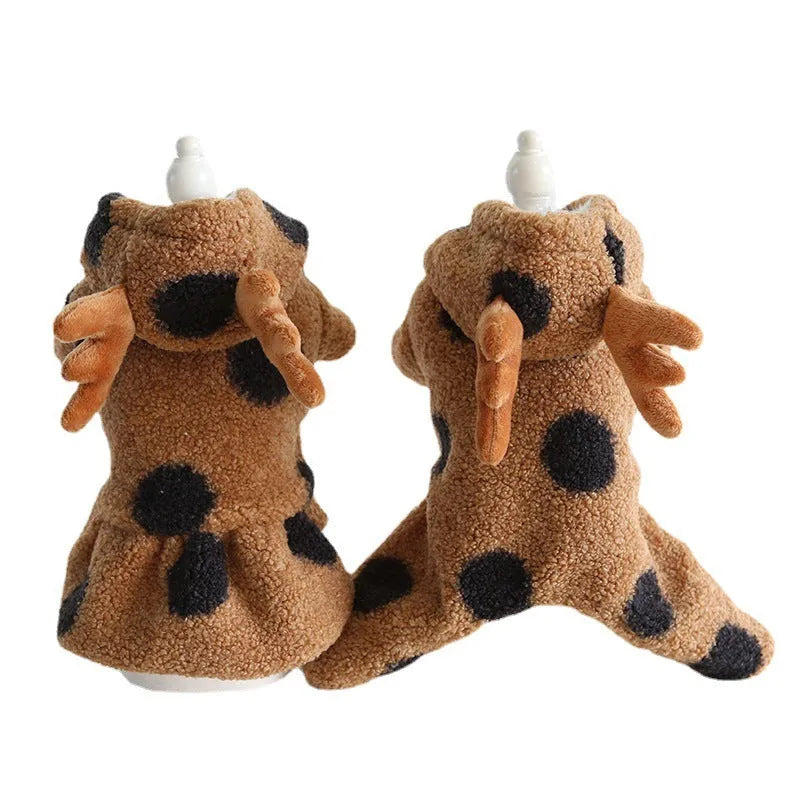 Polka dot dog and cat clothing in skirt or four-legged styles sizes XS to XL