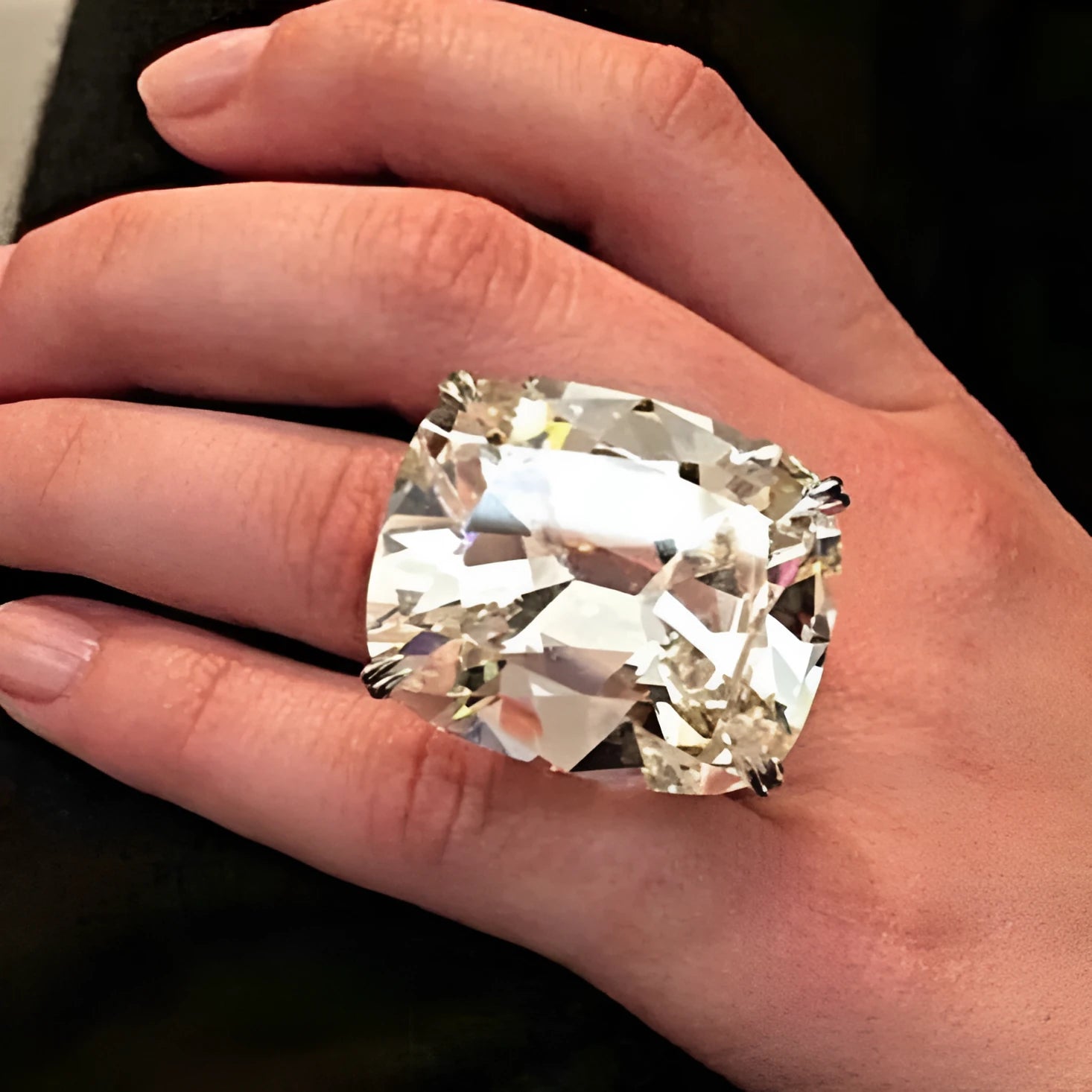White gold plated alloy ring with square inlaid geometric design for women in size 6 to 10