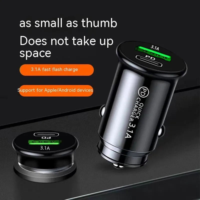 Dual USB port car charger converter with black bare metal finish for vehicle cigarette lighter socket