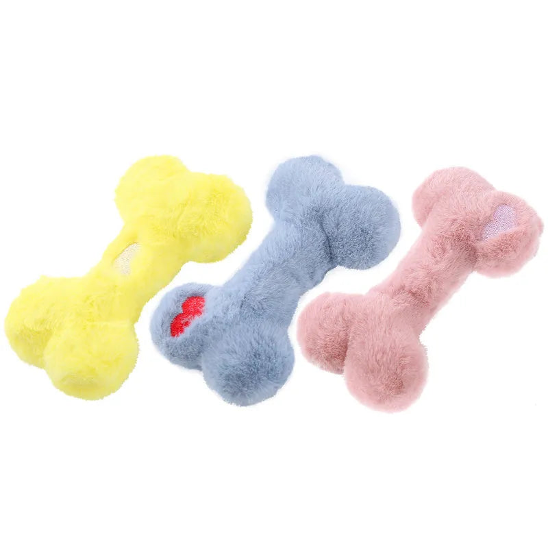 Blue plush bone dog toy with squeaker for small dogs chew-resistant play