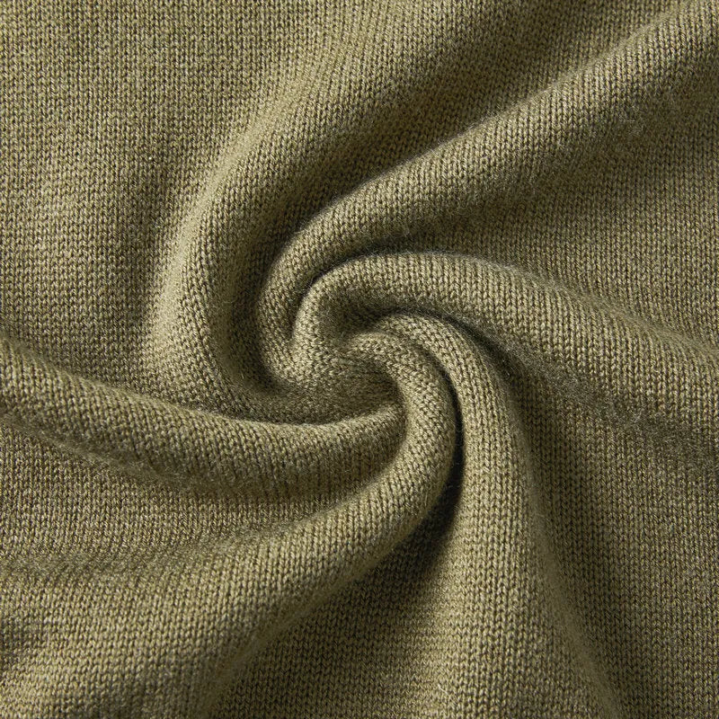 Men's slim-fit wool pullover sweater in a stone sand colour, showing long sleeves and casual style.